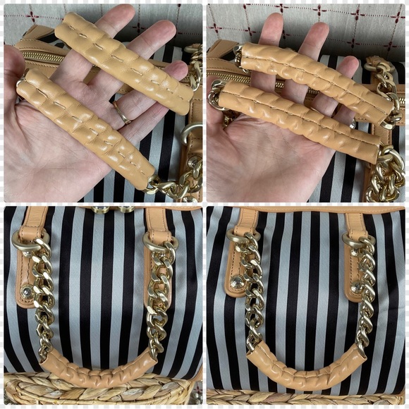 Henri Bendel Signature Stripe Barrel Bag Rare Chain Strap Handles Handbag Beauty - Picture 15 of 16